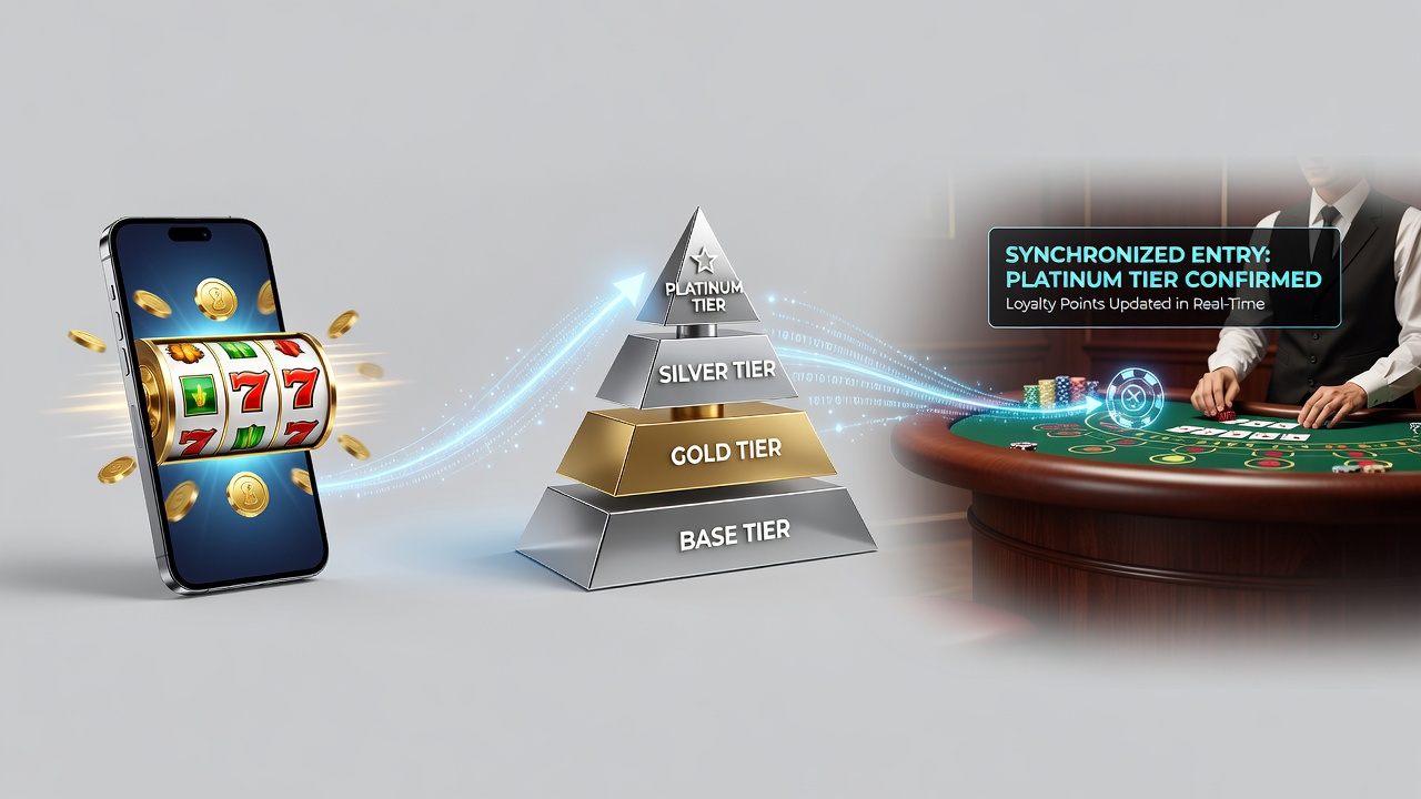 Synchronized casino table interface showing loyalty tier integration with dealer stations