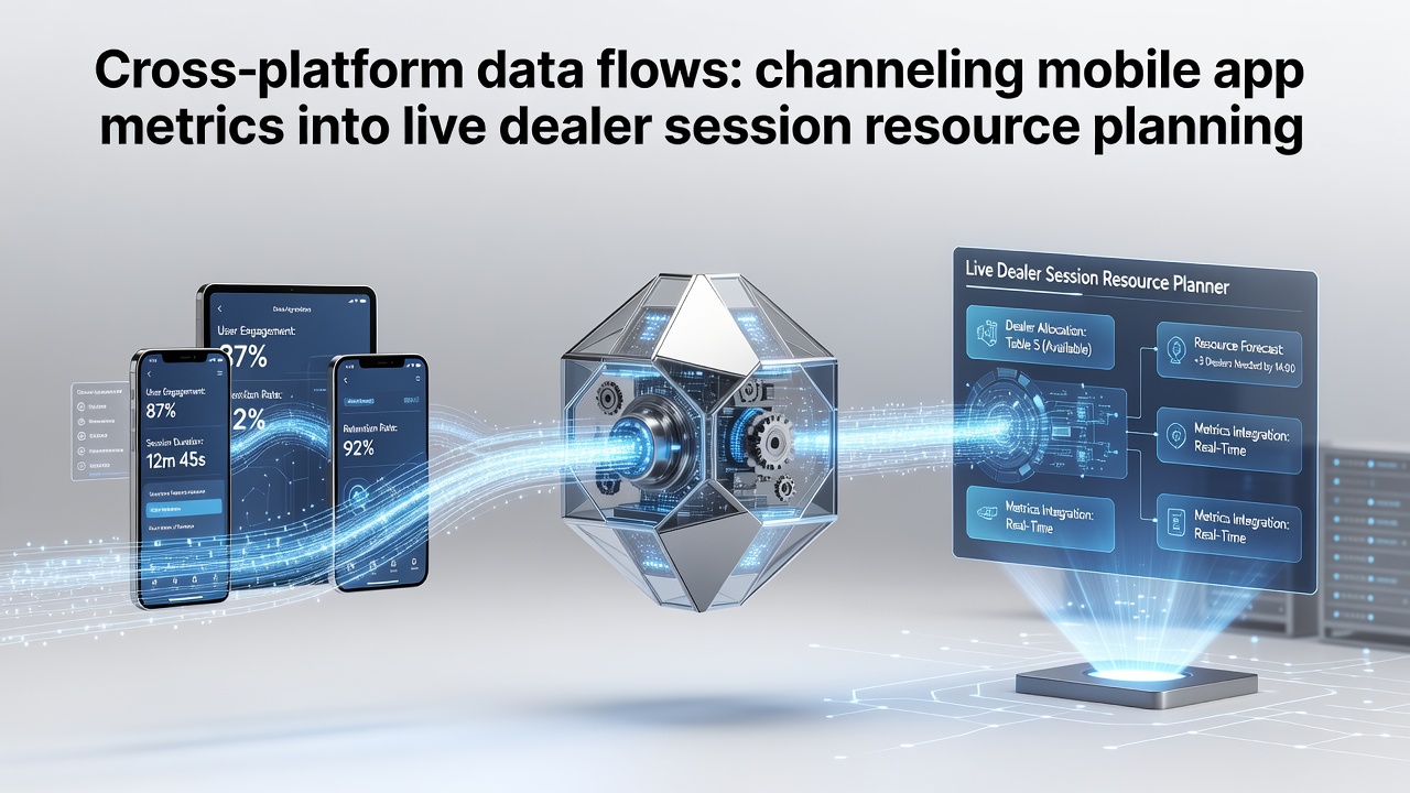 Data visualization dashboard showing mobile app metrics flowing into live dealer resource planning tools at an integrated casino resort