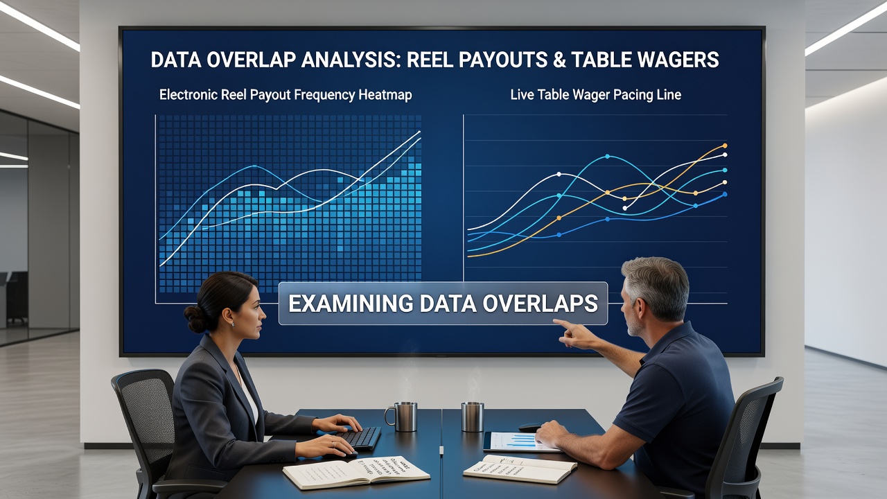 Analysts review synchronized data streams from slot reels and live tables within a multi-property tracking platform