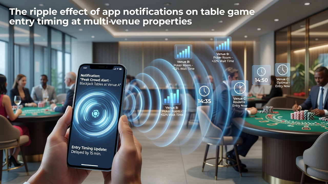 Casino floor view showing players checking mobile apps near table game areas at a multi-venue resort